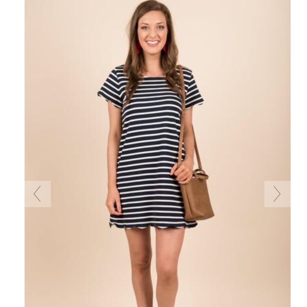 NWOT cute scalloped striped navy dress